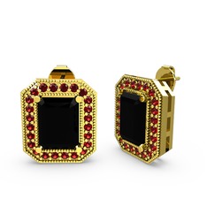 Siyah zirkon ve garnet 18 ayar altın küpe