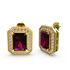 Esinti Dikdörtgen Küpe - Rodolit garnet ve pembe kuvars 14 ayar altın küpe #1jlr1e7