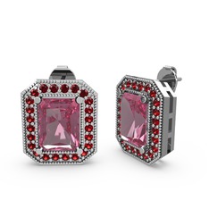 Esinti Dikdörtgen Küpe - Pembe kuvars ve garnet 8 ayar beyaz altın küpe #1k3k6sm