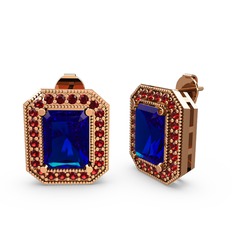 Esinti Dikdörtgen Küpe - Lab safir ve garnet 14 ayar rose altın küpe #1kh463v