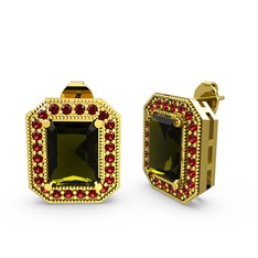 Peridot ve garnet 18 ayar altın küpe