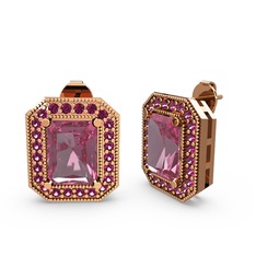 Esinti Dikdörtgen Küpe - Pembe kuvars ve rodolit garnet 8 ayar rose altın küpe #1ldj7ba