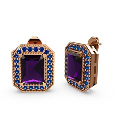 Esinti Dikdörtgen Küpe - Ametist ve lab safir 14 ayar rose altın küpe #1lln176