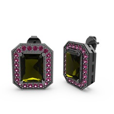 Peridot ve rodolit garnet 925 ayar siyah rodyum kaplama gümüş küpe