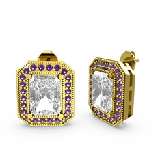 Swarovski ve ametist 18 ayar altın küpe