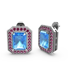 Esinti Dikdörtgen Küpe - Akuamarin ve rodolit garnet 14 ayar beyaz altın küpe #1ly4xk9