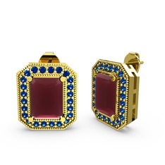 Esinti Dikdörtgen Küpe - Kök yakut ve lab safir 14 ayar altın küpe #1mihbyf