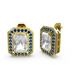 Esinti Dikdörtgen Küpe - Beyaz zirkon ve lab safir 14 ayar altın küpe #1mvokhf