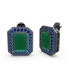 Esinti Dikdörtgen Küpe - Kök zümrüt ve lab safir 925 ayar siyah rodyum kaplama gümüş küpe #1mvwo8z