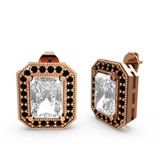 Esinti Dikdörtgen Küpe - Swarovski ve siyah zirkon 8 ayar rose altın küpe #1nmxknl