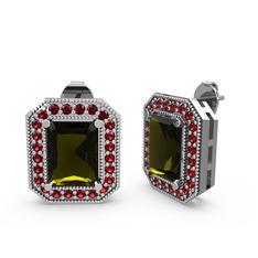 Peridot ve garnet 14 ayar beyaz altın küpe