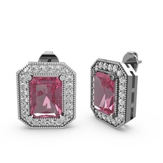 Esinti Dikdörtgen Küpe - Pembe kuvars ve pırlanta 925 ayar gümüş küpe (0.506 karat) #1oks2va