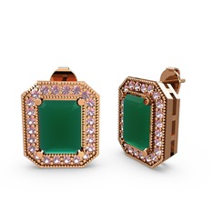 Esinti Dikdörtgen Küpe - Kök zümrüt ve pembe kuvars 925 ayar rose altın kaplama gümüş küpe #1orze5g