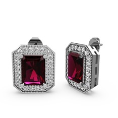 Esinti Dikdörtgen Küpe - Rodolit garnet ve pırlanta 18 ayar beyaz altın küpe (0.506 karat) #1p3f6jt