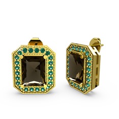 Esinti Dikdörtgen Küpe - Dumanlı kuvars ve yeşil kuvars 925 ayar altın kaplama gümüş küpe #1p5875u