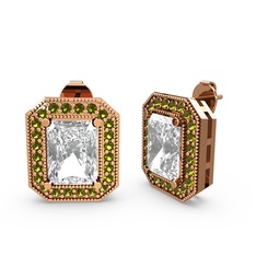 Esinti Dikdörtgen Küpe - Swarovski ve peridot 8 ayar rose altın küpe #1p99hfp