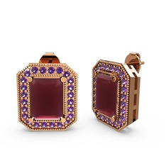 Esinti Dikdörtgen Küpe - Kök yakut ve ametist 8 ayar rose altın küpe #1q63xdh