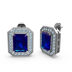 Esinti Dikdörtgen Küpe - Lab safir ve akuamarin 8 ayar beyaz altın küpe #1qd79de