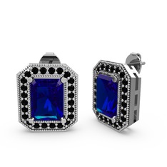 Esinti Dikdörtgen Küpe - Lab safir ve siyah zirkon 14 ayar beyaz altın küpe #1qekh2i