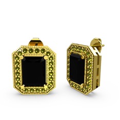 Siyah zirkon ve peridot 925 ayar altın kaplama gümüş küpe