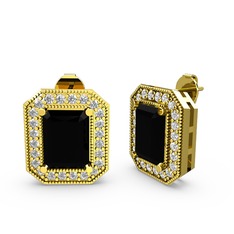 Esinti Dikdörtgen Küpe - Siyah zirkon ve swarovski 18 ayar altın küpe #1riyop2