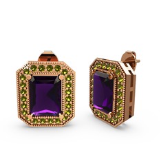 Esinti Dikdörtgen Küpe - Ametist ve peridot 8 ayar rose altın küpe #1s228bv