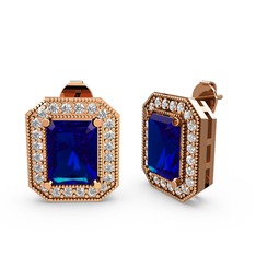 Lab safir ve swarovski 14 ayar rose altın küpe