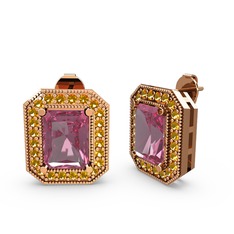 Pembe kuvars ve sitrin 14 ayar rose altın küpe