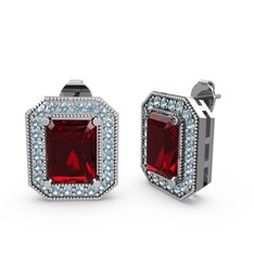 Garnet ve akuamarin 8 ayar beyaz altın küpe