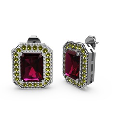 Rodolit garnet ve peridot 8 ayar beyaz altın küpe
