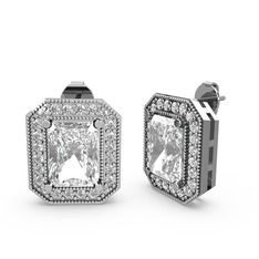 Esinti Dikdörtgen Küpe - Beyaz zirkon ve swarovski 8 ayar beyaz altın küpe #1t2t7b3