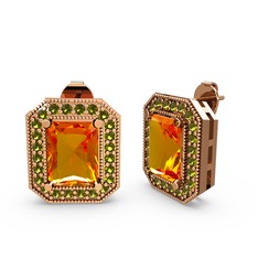 Esinti Dikdörtgen Küpe - Sitrin ve peridot 14 ayar rose altın küpe #1tpc5rq