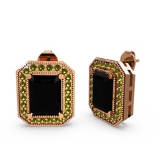 Esinti Dikdörtgen Küpe - Siyah zirkon ve peridot 14 ayar rose altın küpe #1tw1ovf