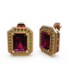 Esinti Dikdörtgen Küpe - Rodolit garnet ve peridot 14 ayar rose altın küpe #1u222a9