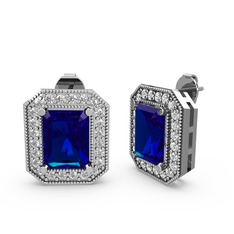 Lab safir ve swarovski 18 ayar beyaz altın küpe
