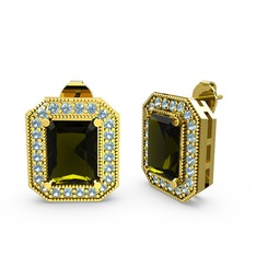 Esinti Dikdörtgen Küpe - Peridot ve akuamarin 8 ayar altın küpe #1v02vgu