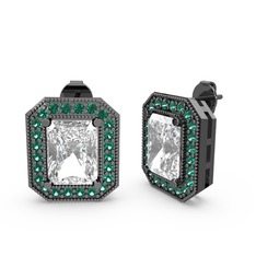 Esinti Dikdörtgen Küpe - Swarovski ve yeşil kuvars 925 ayar siyah rodyum kaplama gümüş küpe #1v5t1vn