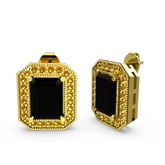 Esinti Dikdörtgen Küpe - Siyah zirkon ve sitrin 8 ayar altın küpe #1v6v4ao