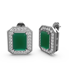 Esinti Dikdörtgen Küpe - Kök zümrüt ve swarovski 18 ayar beyaz altın küpe #1vlh3bi