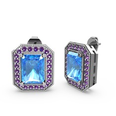 Esinti Dikdörtgen Küpe - Akuamarin ve ametist 14 ayar beyaz altın küpe #1vx9qmz