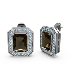 Esinti Dikdörtgen Küpe - Dumanlı kuvars ve akuamarin 14 ayar beyaz altın küpe #1vxmhao