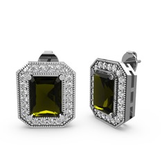 Esinti Dikdörtgen Küpe - Peridot ve swarovski 14 ayar beyaz altın küpe #1wekfcr