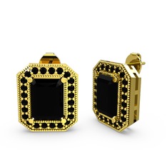 Esinti Dikdörtgen Küpe - Siyah zirkon 18 ayar altın küpe #1wfbr44