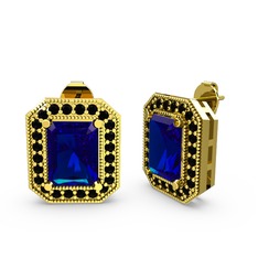 Lab safir ve siyah zirkon 18 ayar altın küpe