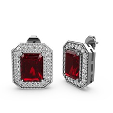 Esinti Dikdörtgen Küpe - Garnet ve swarovski 18 ayar beyaz altın küpe #1wp3gil