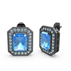 Esinti Dikdörtgen Küpe - Akuamarin 925 ayar siyah rodyum kaplama gümüş küpe #1wuduo9