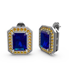 Esinti Dikdörtgen Küpe - Lab safir ve sitrin 18 ayar beyaz altın küpe #1wwwfai