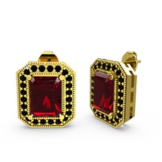 Esinti Dikdörtgen Küpe - Garnet ve siyah zirkon 18 ayar altın küpe #1x24pi5