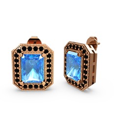 Akuamarin ve siyah zirkon 14 ayar rose altın küpe