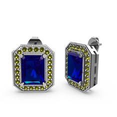 Lab safir ve peridot 14 ayar beyaz altın küpe
